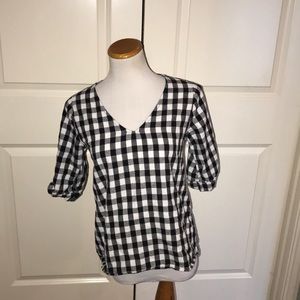 Anthropologie Linen Everly Black & White Gingham Top